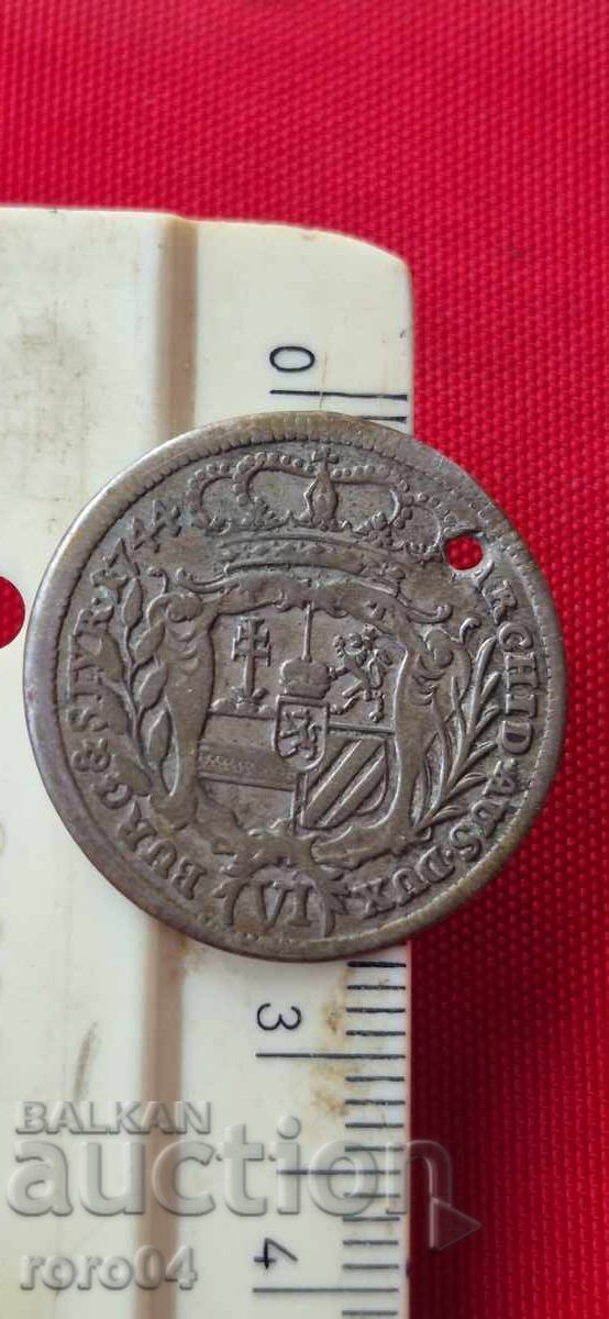 TALER DE ARGINT - MARIA TEREZA - 1744 - 5 TALER DE ARGINT - MARIA TEREZA - 1744 - 5