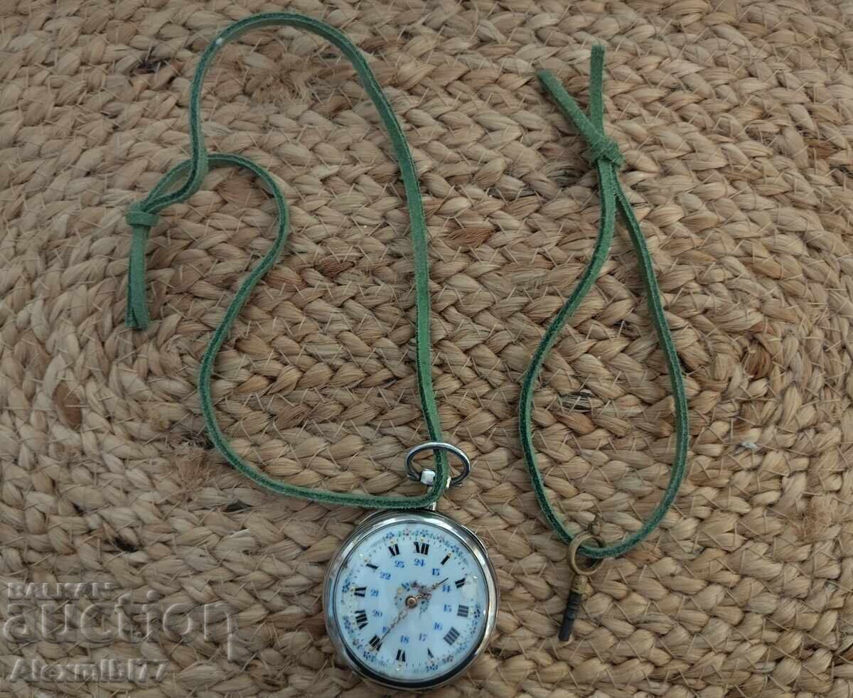 Ceas de buzunar din argint cu cheiță - Funcționează - 7