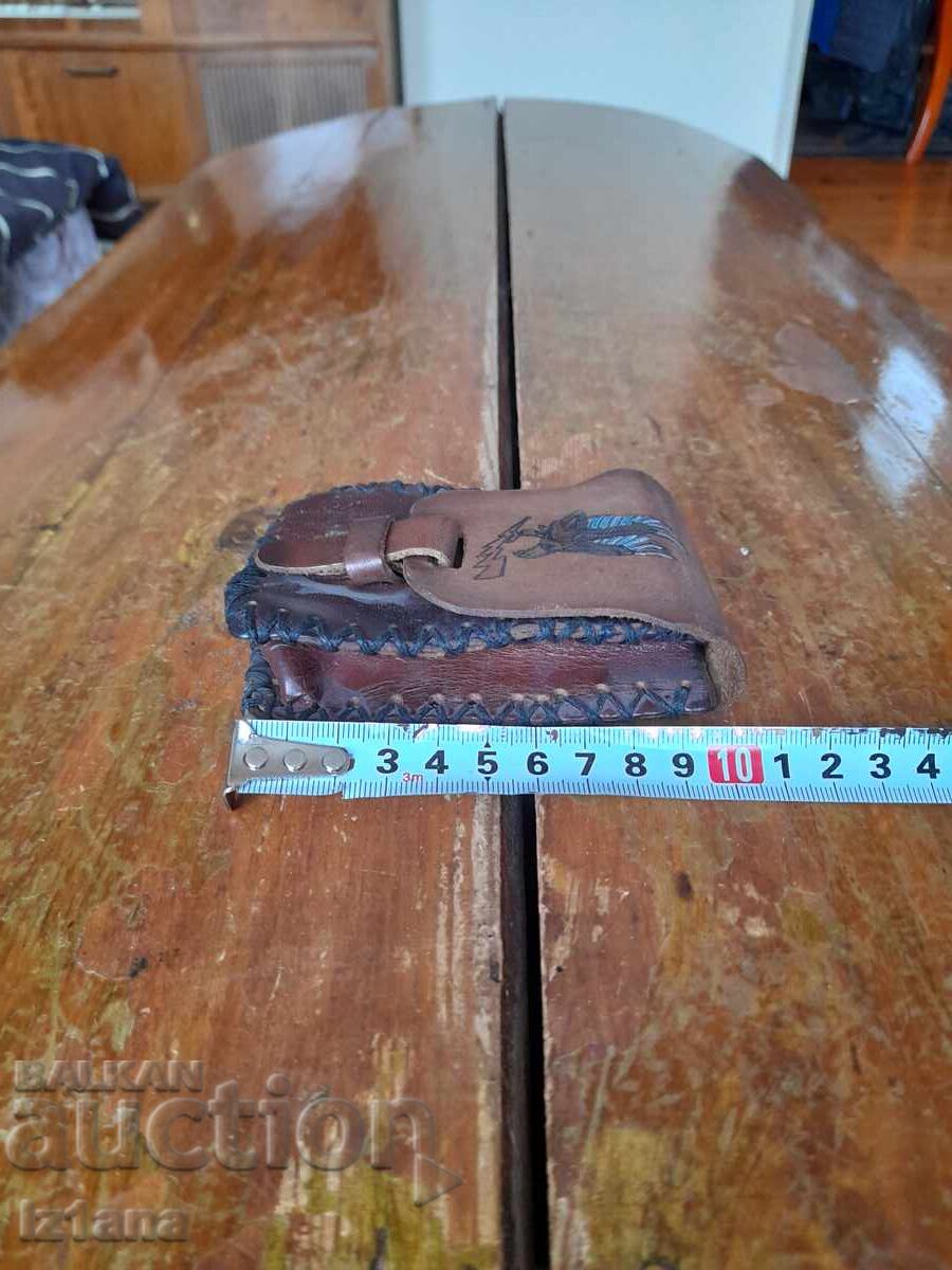 Geantă veche de piele, tabacheră pentru curea - 5