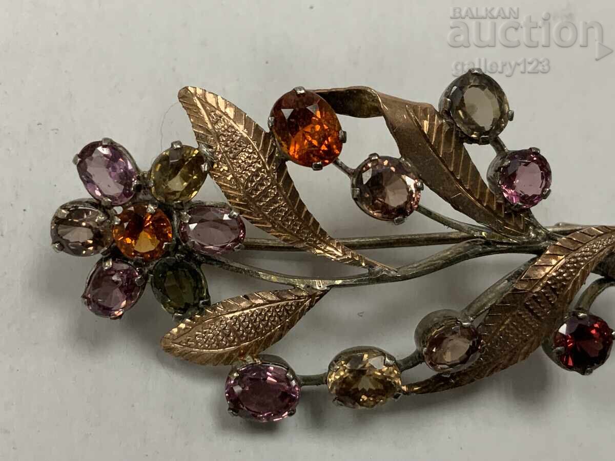 Brooch gold silver precious stones handmade