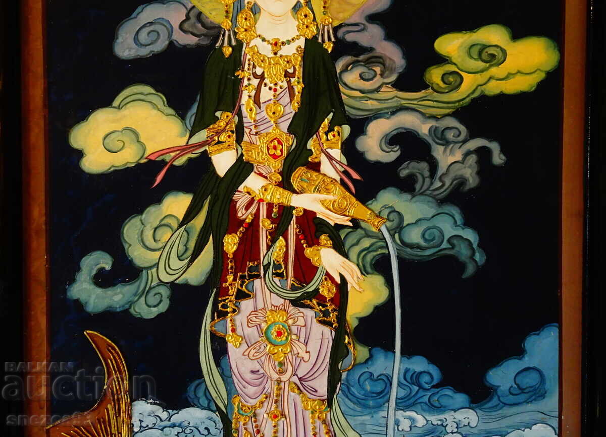 Licitație Pictură japoneză cu zeița Guanyin, aur, relief