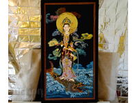 Japanese painting of the Guanyin goddess, gold, relief