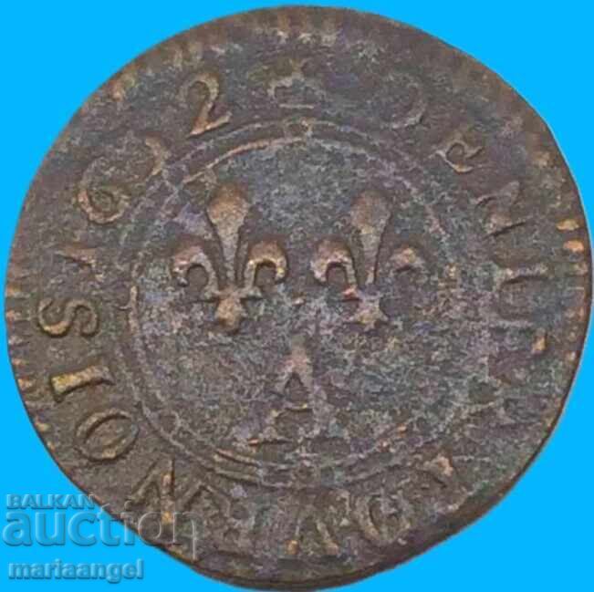 Παράδοση Γαλλία 1652 Denier Tournois Gaston d'Orléans (1626-1652)