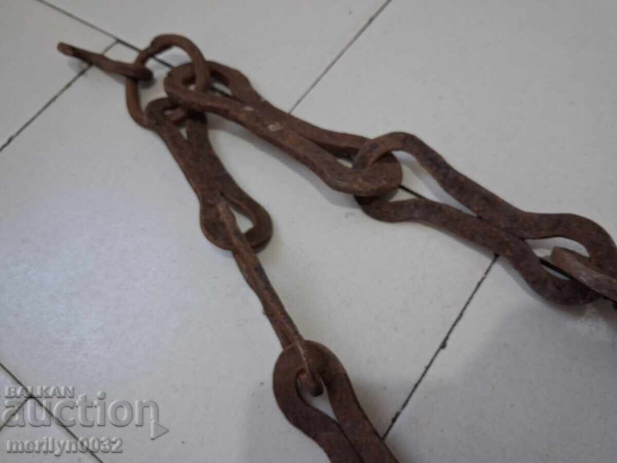 Auction  Old wrought iron chain with hook, hearth chain hook chain