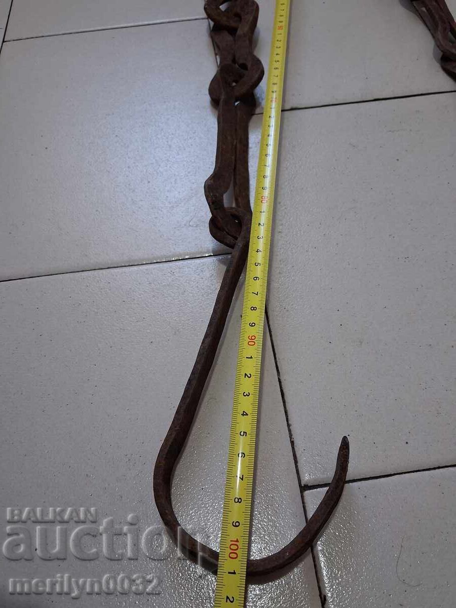 Delivery of Old wrought iron chain with hook, hearth chain hook chain