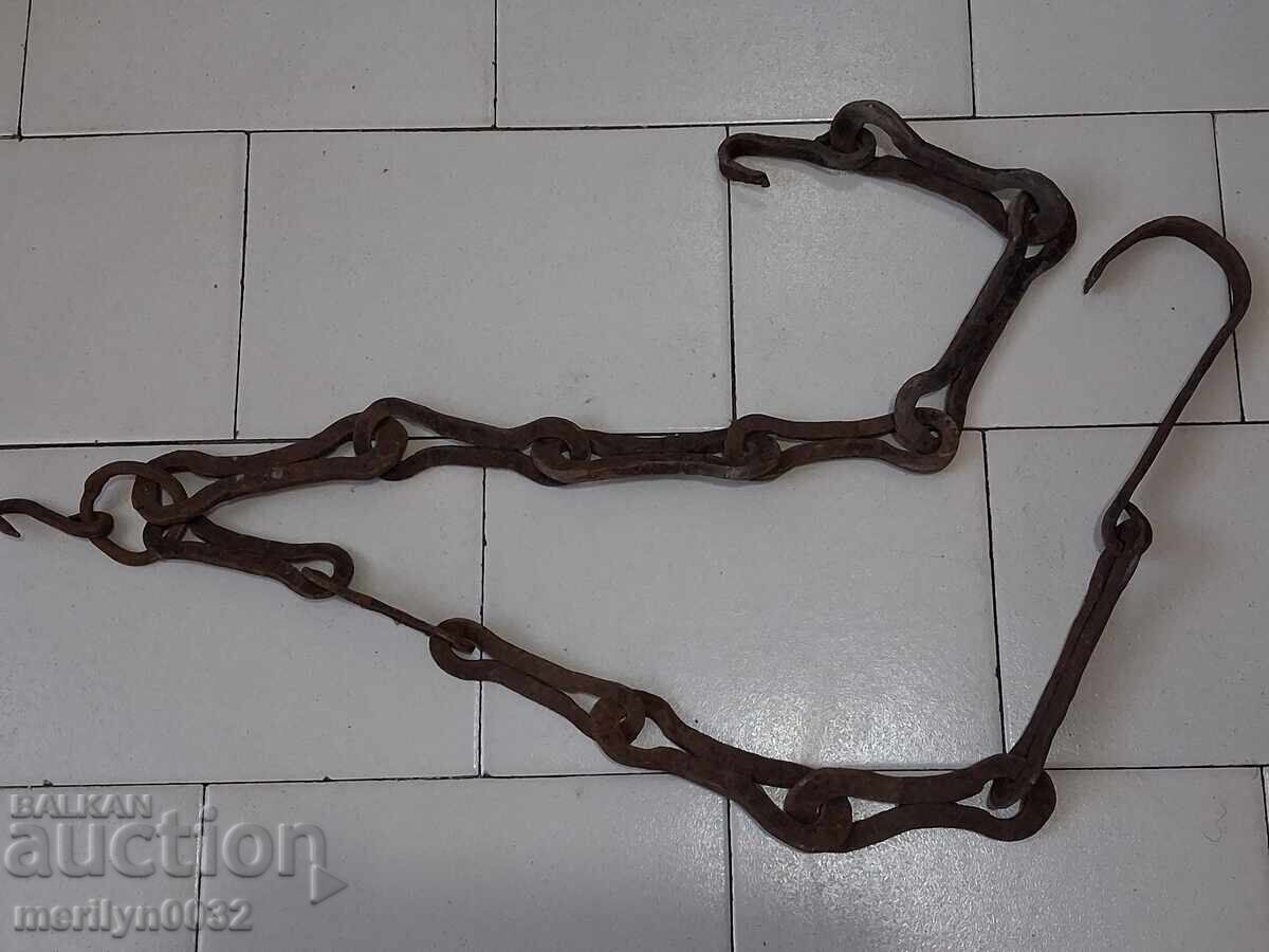 Old wrought iron chain with hook, hearth chain hook chain - 6