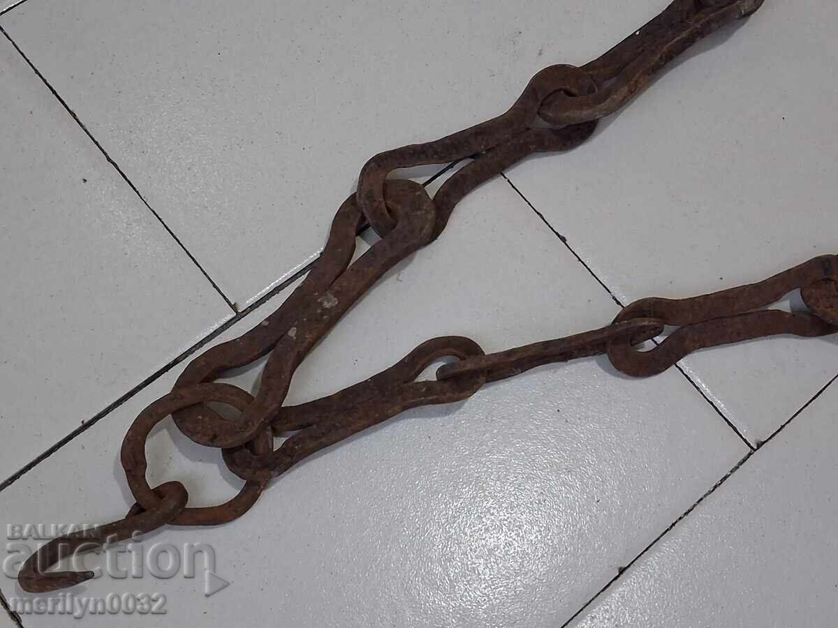Old wrought iron chain with hook, hearth chain hook chain - 7