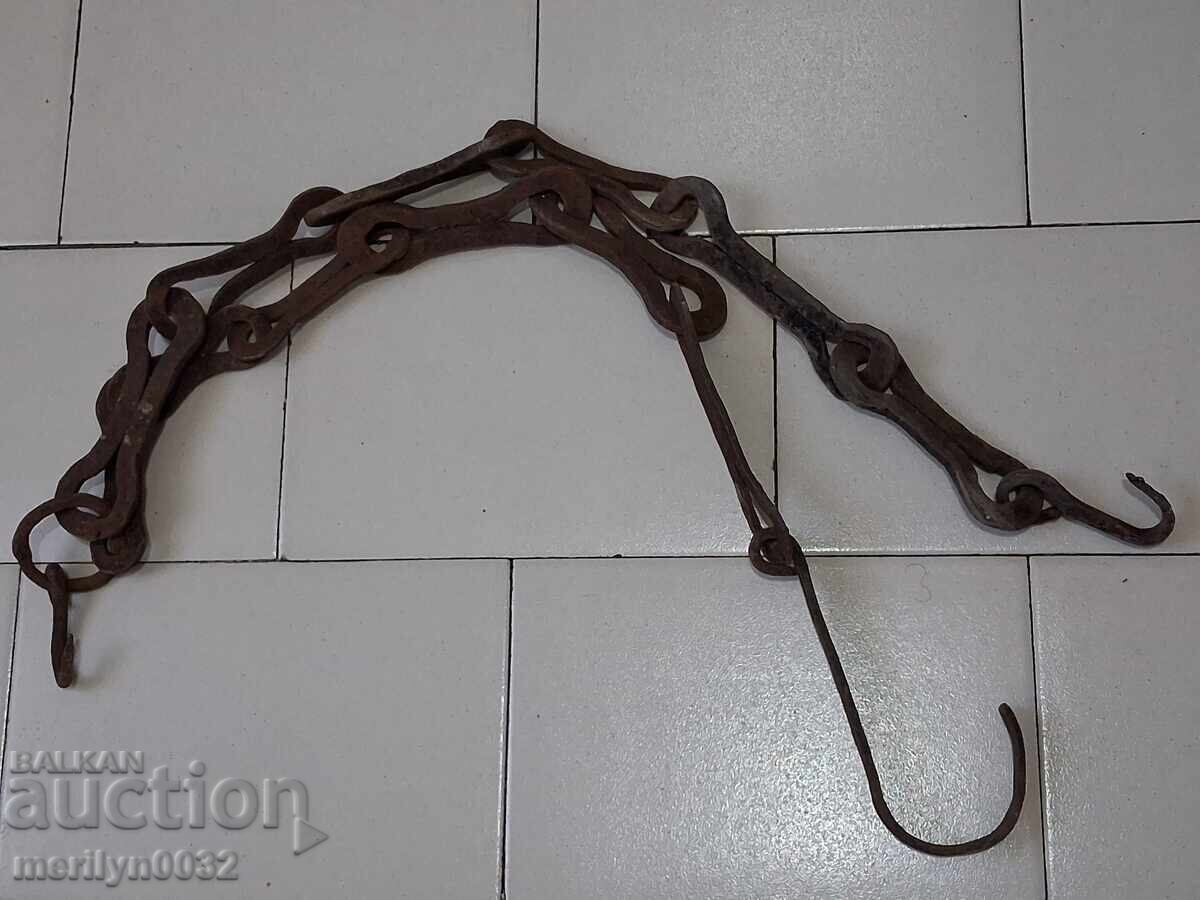 Old wrought iron chain with hook, hearth chain hook chain