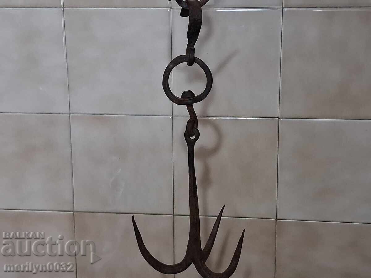 Auction Antique forged hook for skinning, triple, hook Auction Antique forged hook for skinning, triple, hook