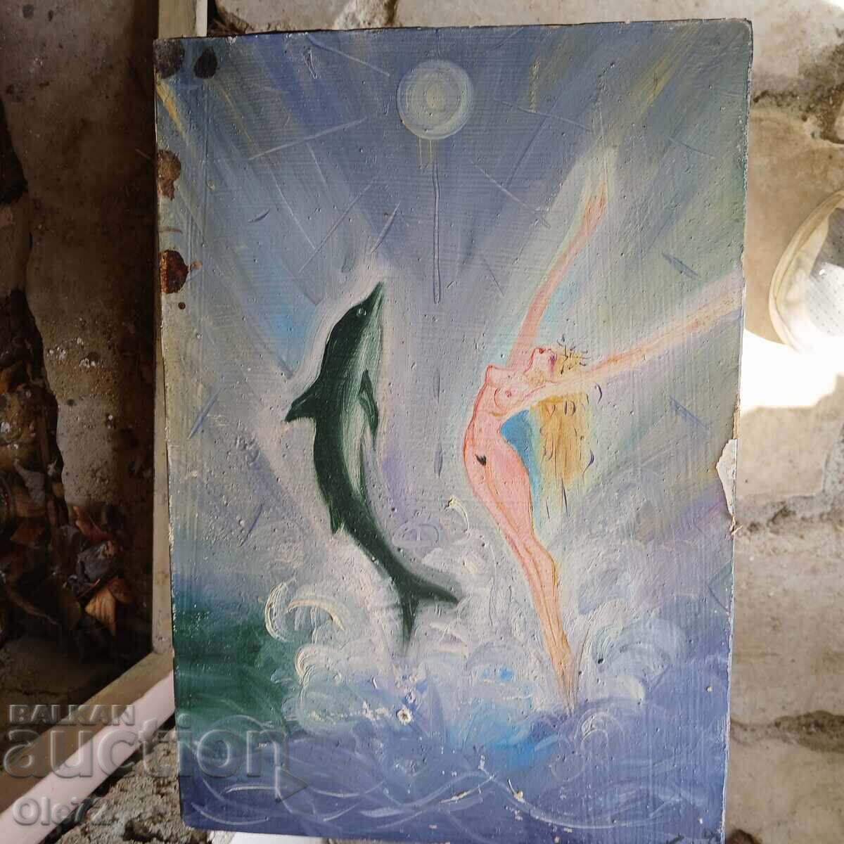 Πίνακας, λαδομπογιές - "Δελφίνι" με τιμή € 10.00 | 19.56 BGN