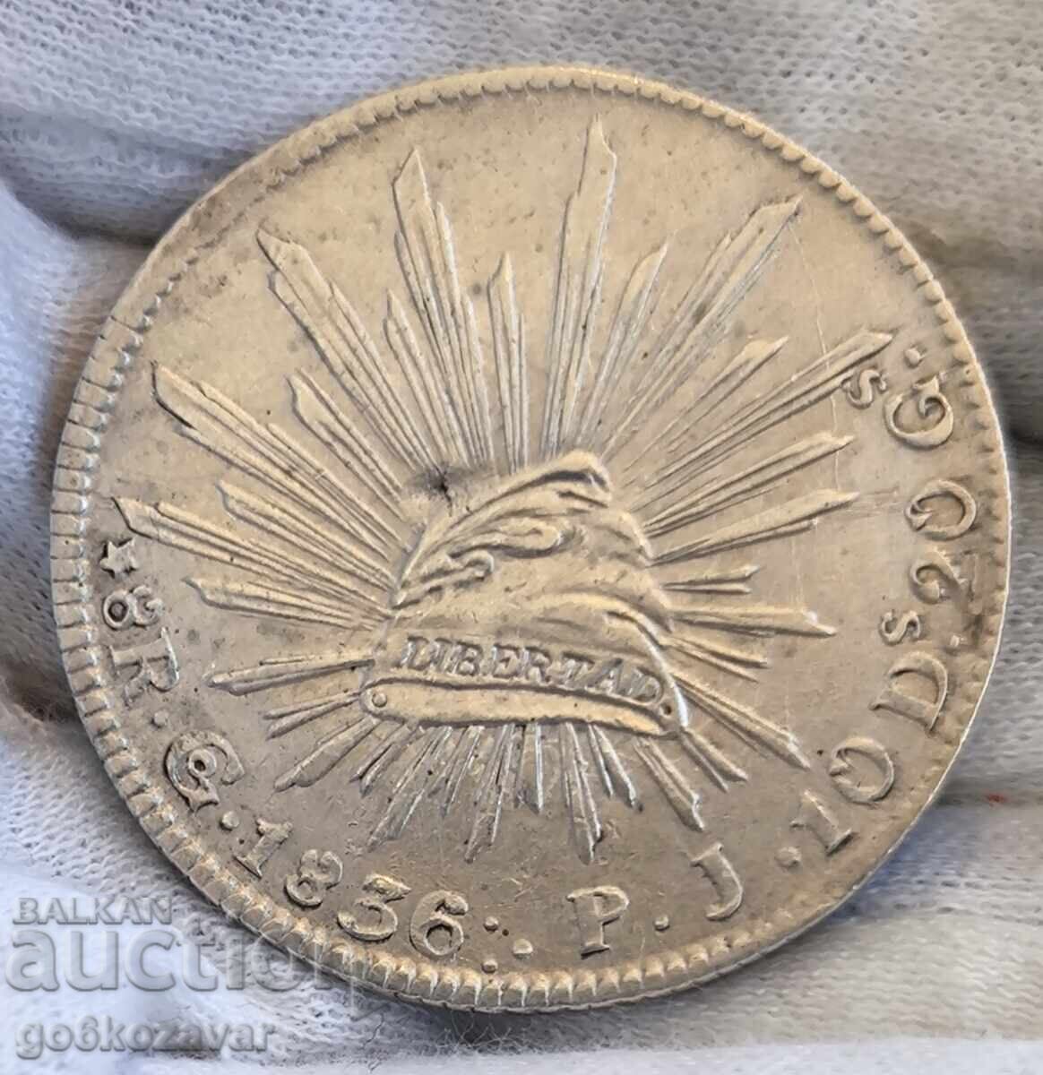 Παράδοση Μεξικό 1836 GO PJ 8 Reales Σπάνιο! Κορυφαία ποιότητα, 100% αυθεντικό
