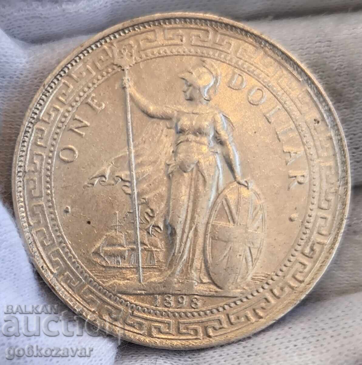 Licitație Dolar Comercial Britanic 1898g Argint Rar, Calitate !