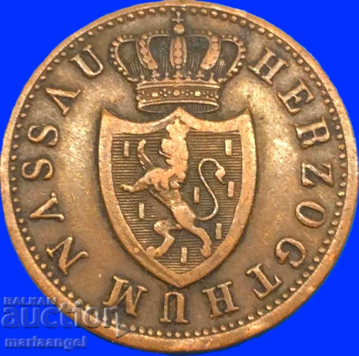 Licitație Nassau 1 Kreuzer 1842 Germania Ducele Adolf aramă Licitație Nassau 1 Kreuzer 1842 Germania Ducele Adolf aramă