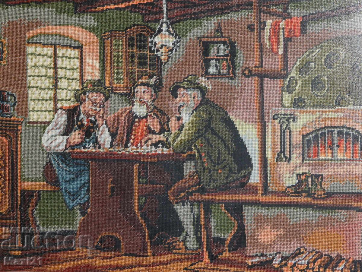 Δημοπρασία Χειροποίητο κέντημα "Σκακιστές" με κορνίζα