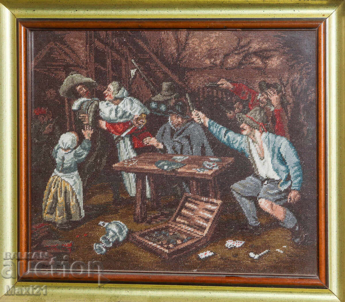 Аукцион Ръчно изработен гоблен " В кръчмата  " рамка