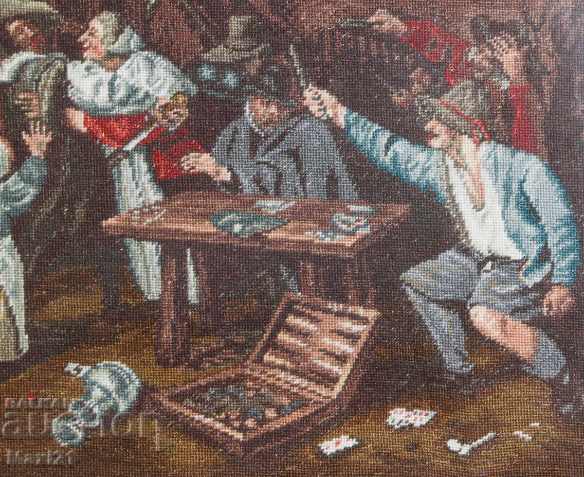 Ръчно изработен гоблен " В кръчмата  " рамка - 5