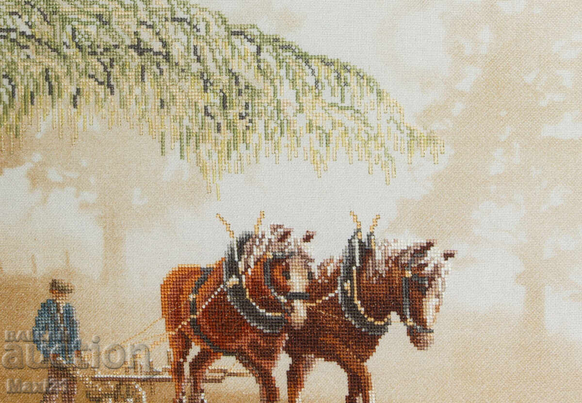 Goblen lucrat manual "Pe câmp" cu ramă - 5