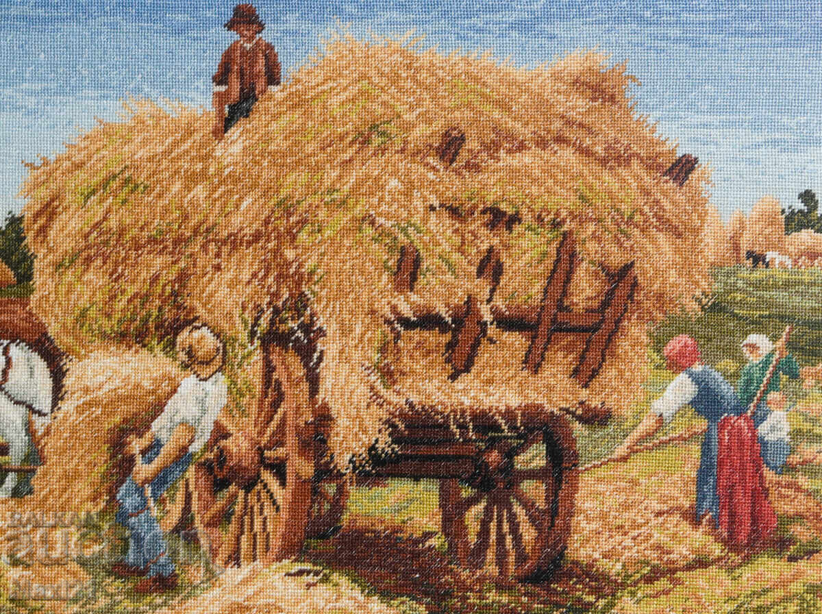 Ръчно изработен гоблен " Събирачи на сено " рамка - 5