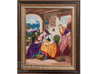 Ръчно изработен гоблен " Клюкарките " рамка