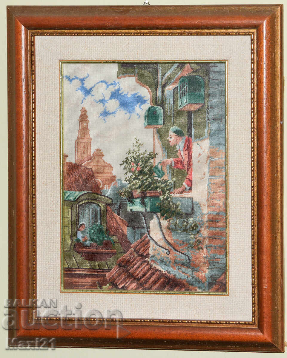 Χειροποίητο κέντημα "Στην ταράτσα" σε κορνίζα με τιμή € 350.00 | 684.54 BGN