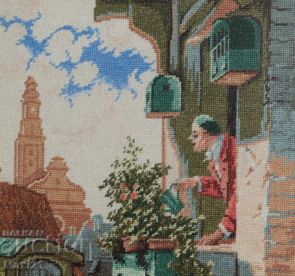 Παράδοση Χειροποίητο κέντημα "Στην ταράτσα" σε κορνίζα