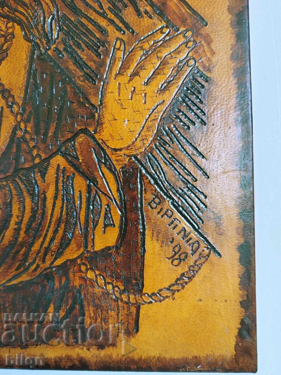 Auction  Icon of Jesus Christ with a Crown of Thorns Pyrography on Wood