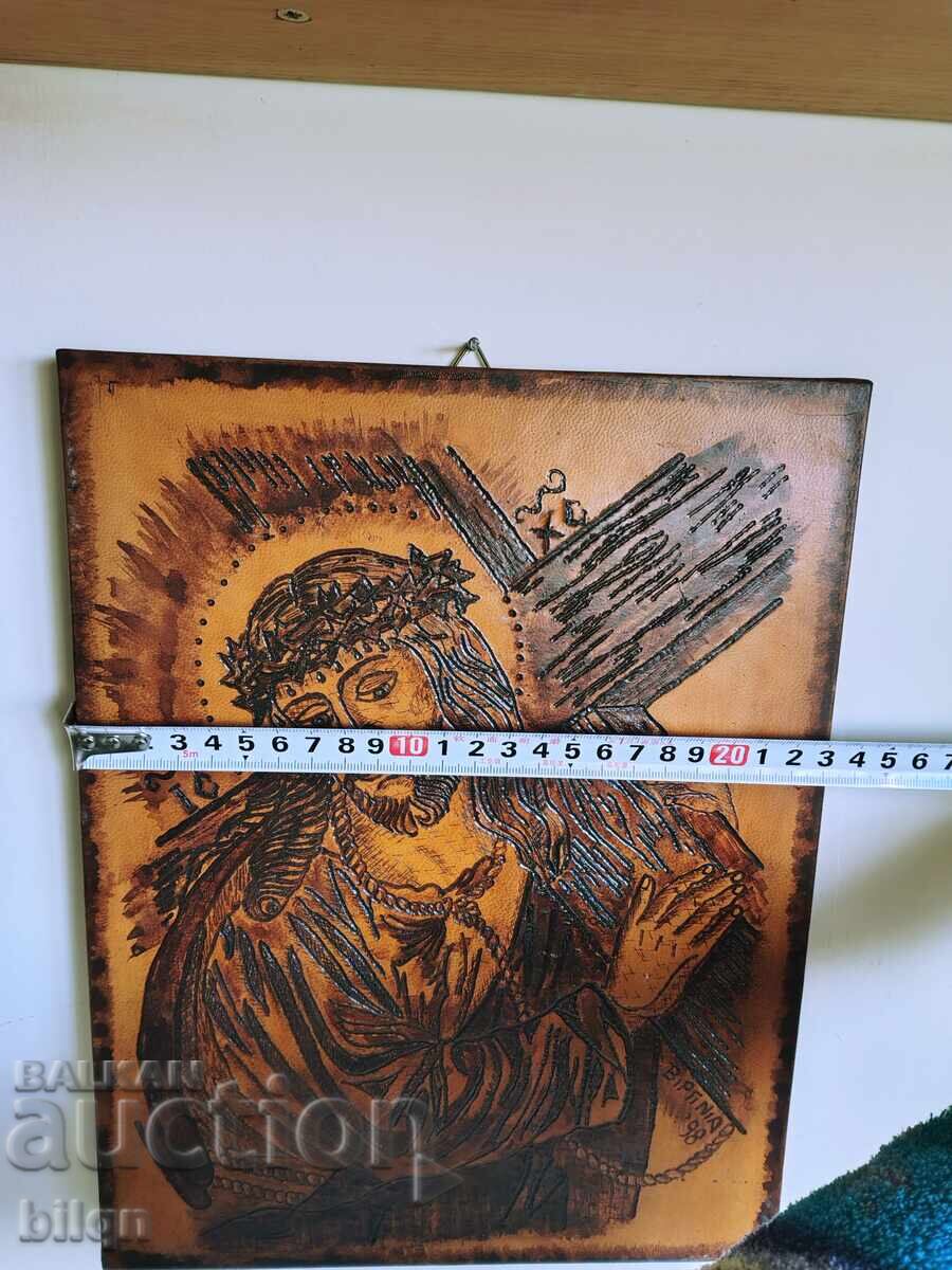 Icon of Jesus Christ with a Crown of Thorns Pyrography on Wood - 6