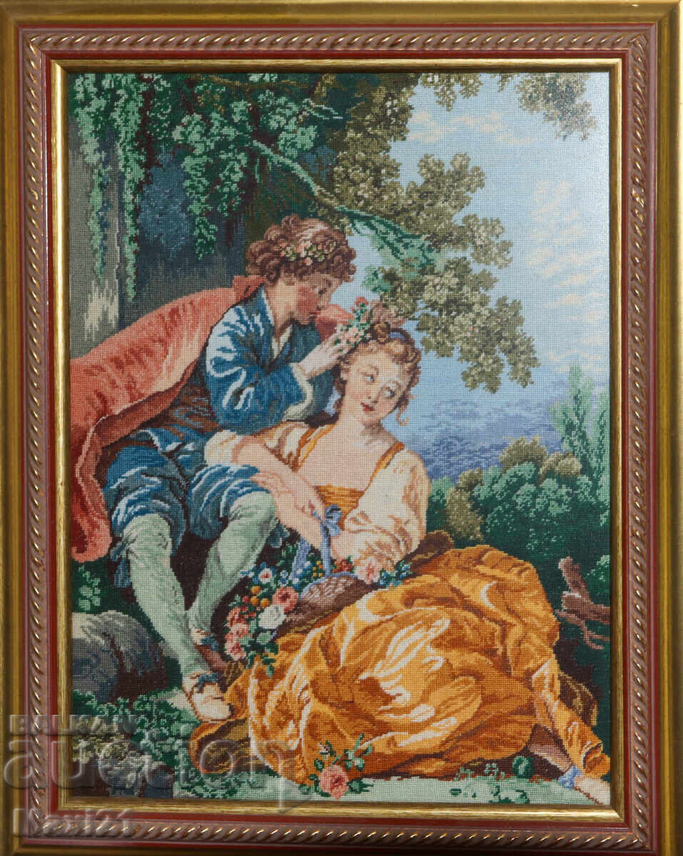 Χειροποίητο κέντημα "Νέο ζευγάρι" με κορνίζα