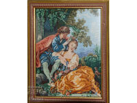 Ръчно изработен гоблен " Млада двойка " рамка