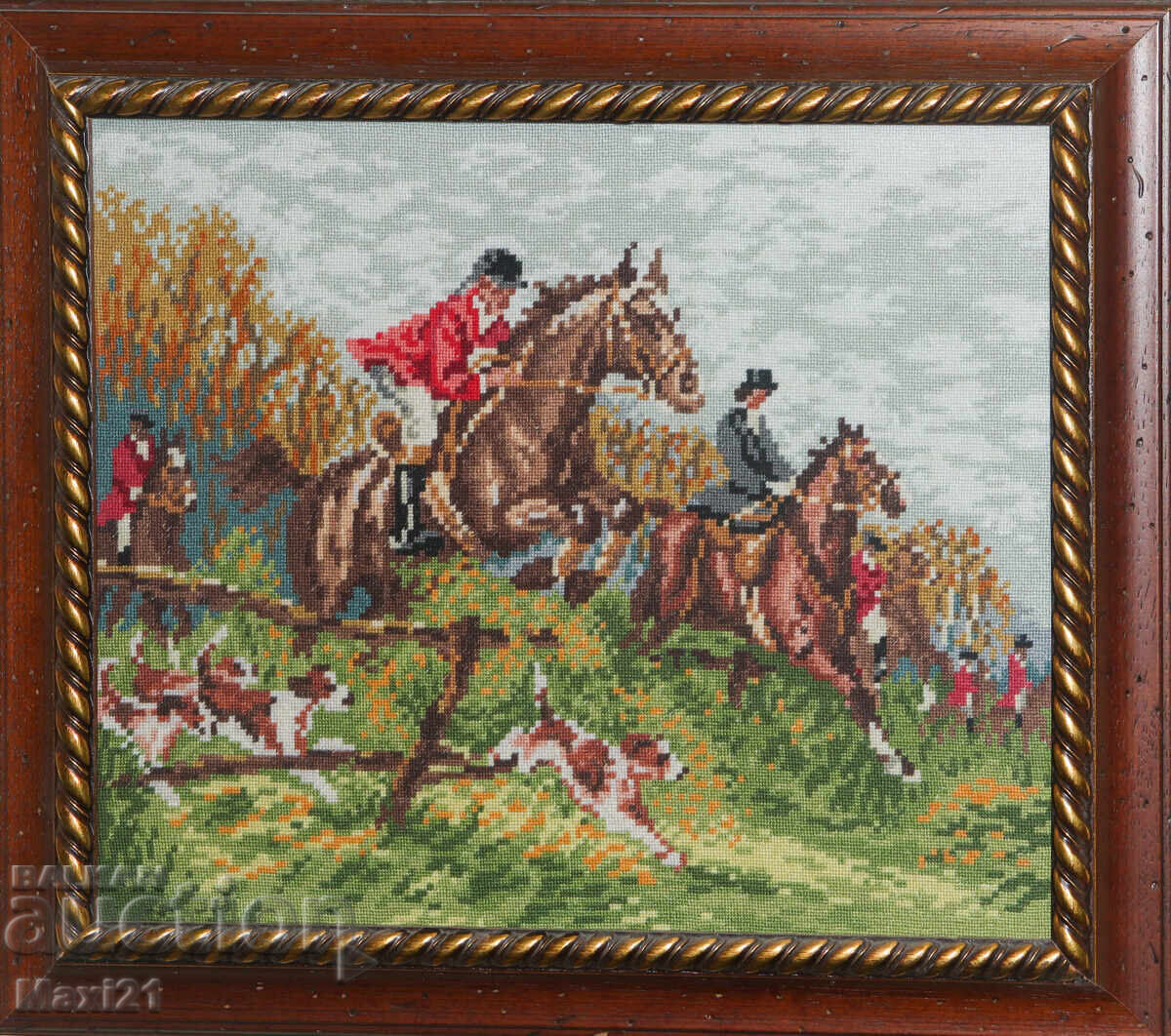 Χειροποίητο κέντημα "Στο κυνήγι" με κορνίζα Χειροποίητο κέντημα "Στο κυνήγι" με κορνίζα