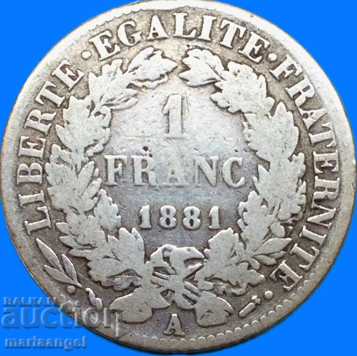 Franța 1 franc 1881 Marianne argint - destul de rar - 6