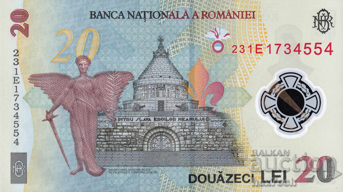Licitație ❤️ ⭐ România 2023 20 lei polimer UNC nou ⭐ ❤️