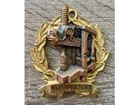Vintage metal sign "MOSTPRESSE" with an antique screw press