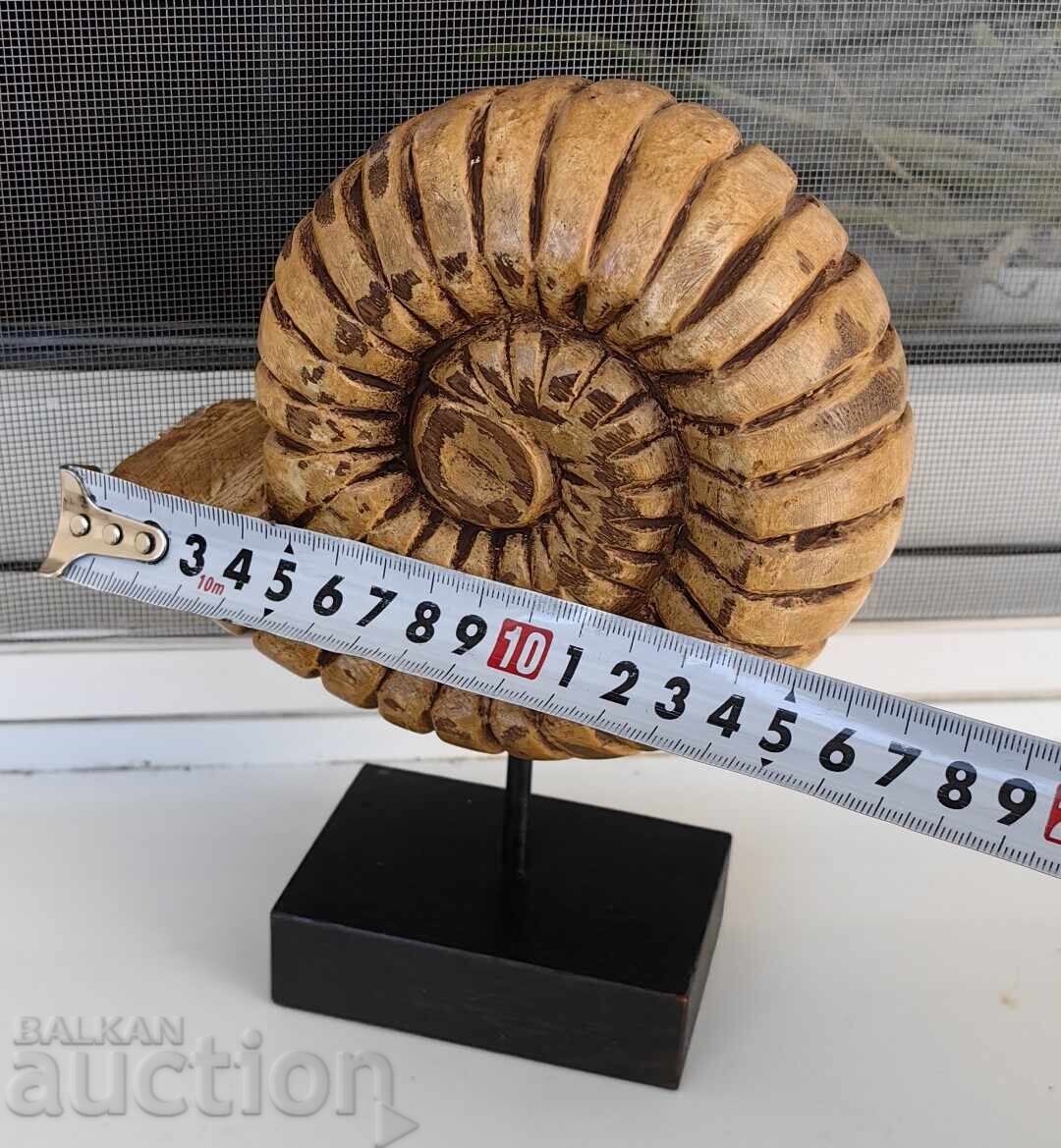 LARGE WOODEN SHELL CLAM FOSSIL STATUETTE SCULPTURE FIGURE - 7 LARGE WOODEN SHELL CLAM FOSSIL STATUETTE SCULPTURE FIGURE - 7