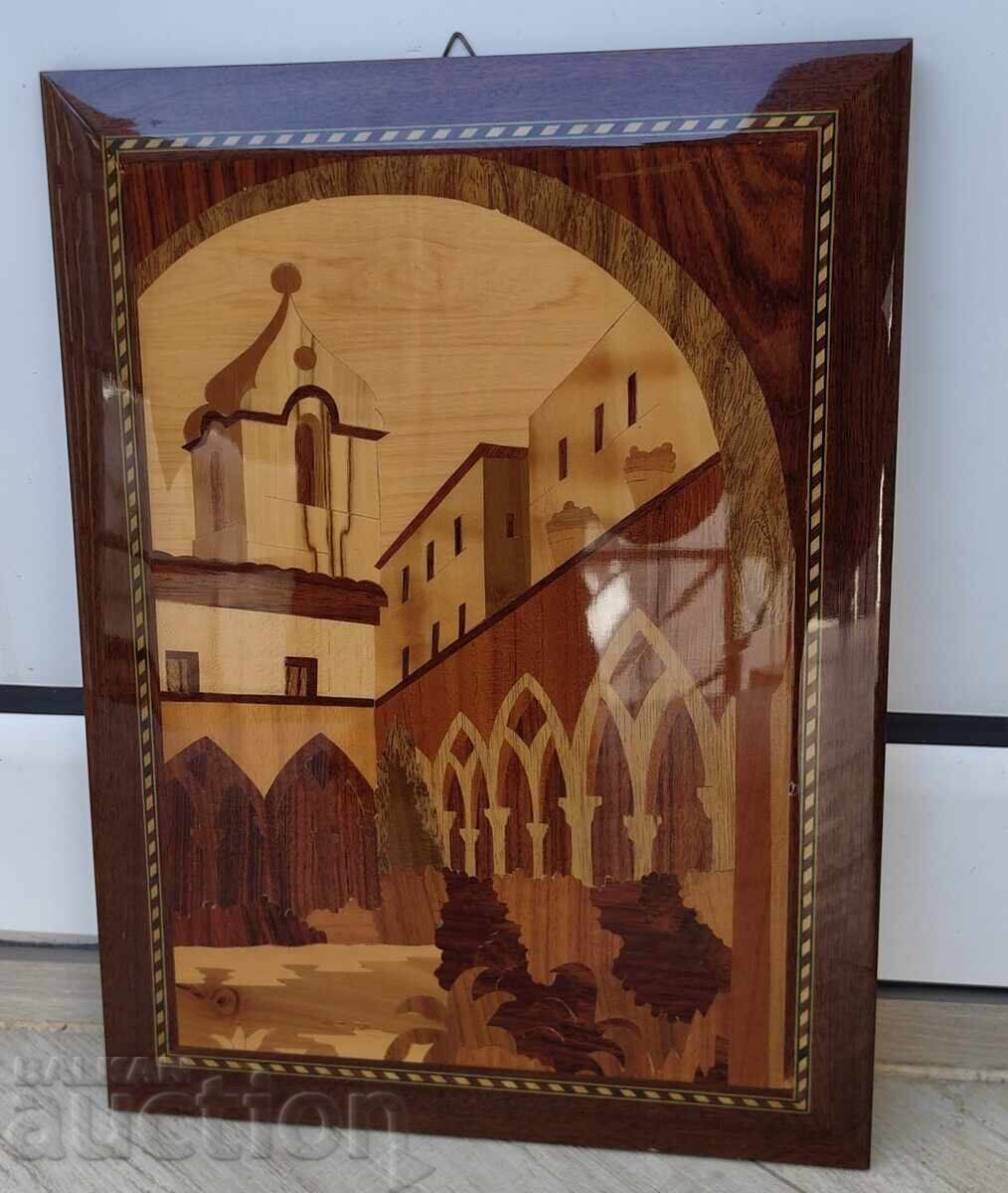 Livrarea PANOU DIN LEMN INTARSIE PERFECT FRUMOS TABLOU CLOPOTNIȚĂ