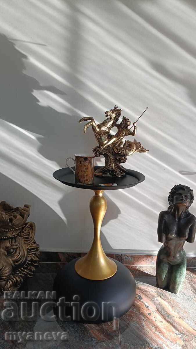 Masă auxiliară metalică, aurie și neagră - 7