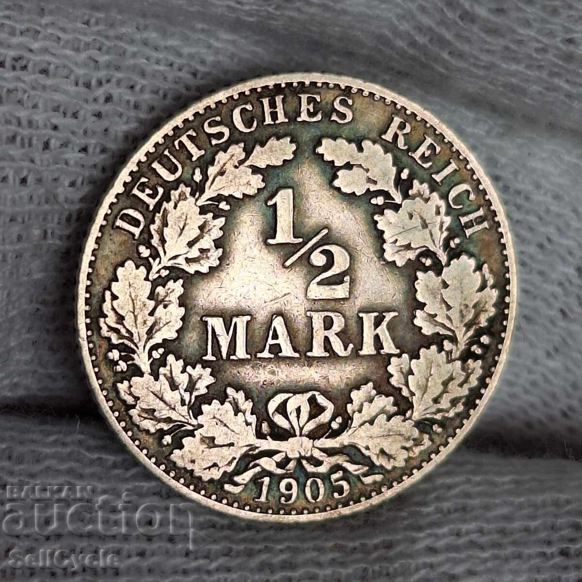 ✅ GERMAN EMPIRE - 1/2 Mark 1905 - D - SILVER❗ ✅ GERMAN EMPIRE - 1/2 Mark 1905 - D - SILVER❗