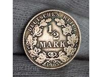 ✅ GERMAN EMPIRE - 1/2 Mark 1905 - D - SILVER❗