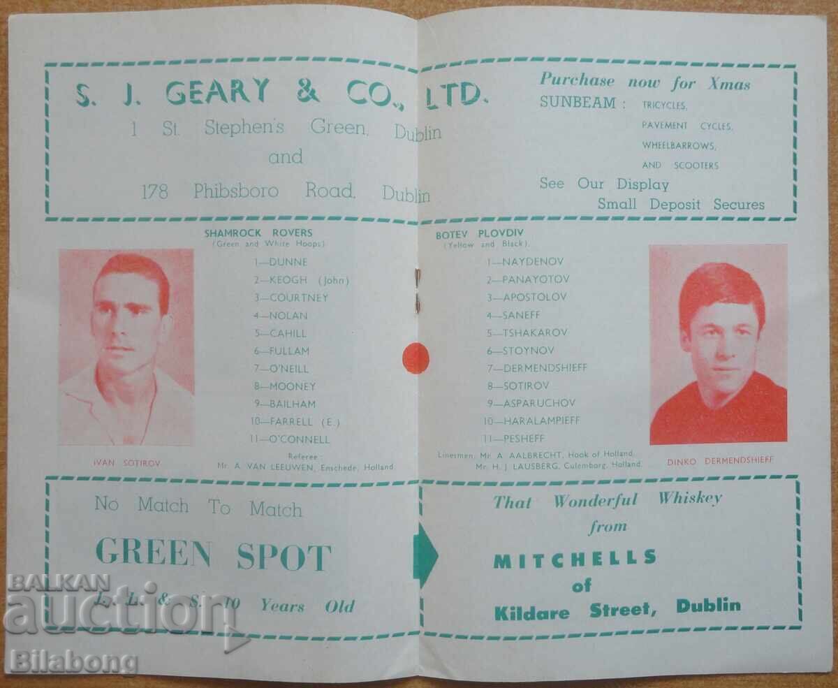 Program fotbal Shamrock Rovers - Botev Plovdiv, CCE 1962 cu preț € 30.00 | 58.68 BGN