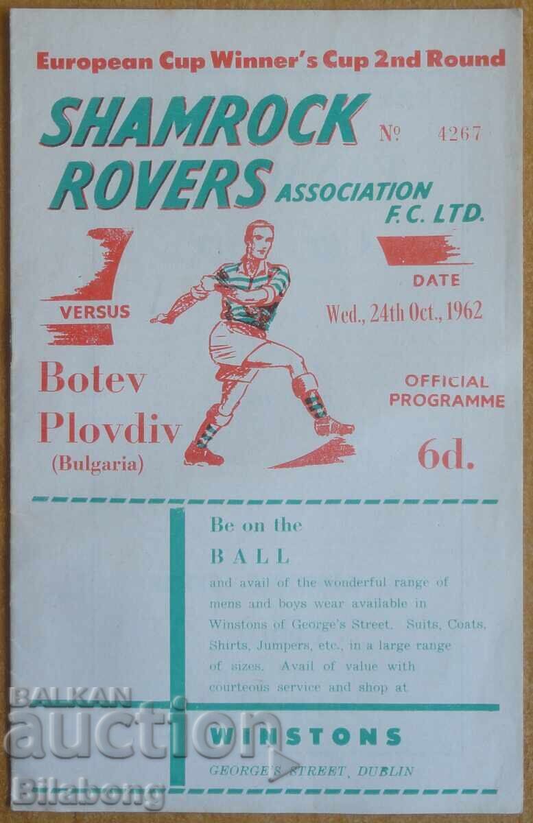 Program fotbal Shamrock Rovers - Botev Plovdiv, CCE 1962