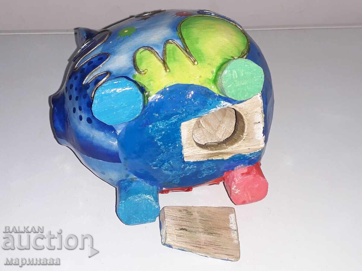 LARGE OLD PIGGY BANK. WOOD - 6