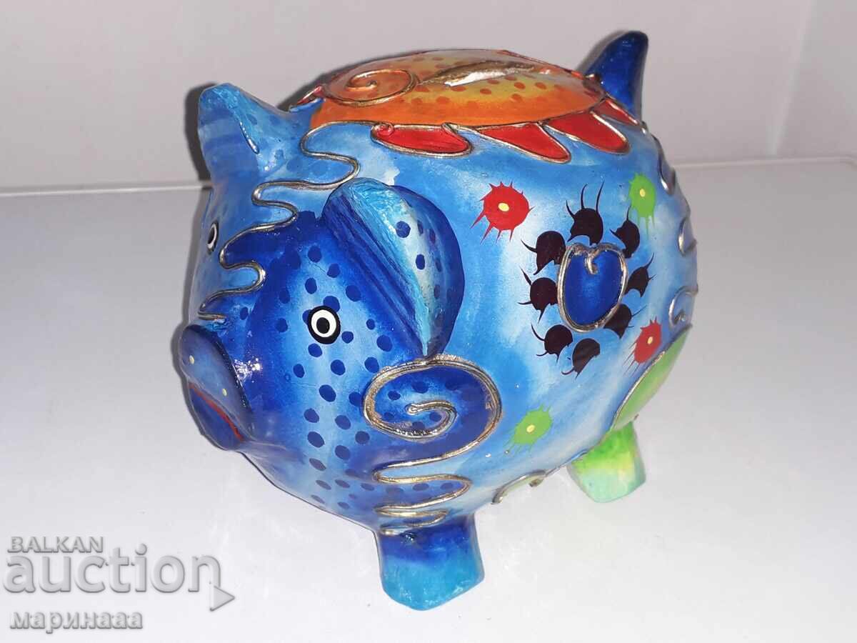 LARGE OLD PIGGY BANK. WOOD - 7