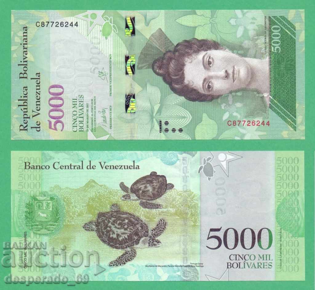 (¯`'•.¸ VENEZUELA 5000 Bolivar 2017 UNC ¸.•'´¯)