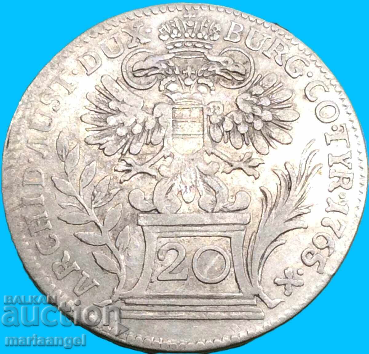20 кройцера 1765 Австрия Мария Терезия сребро с цена € 45.00 | 88.01 лв.