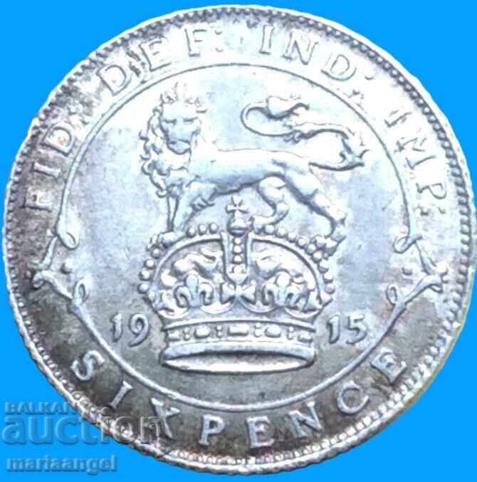 6 pence 1915 Marea Britanie George V argint