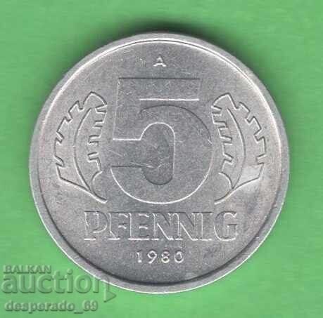 (¯`'•.¸ 5 pfennig 1980 RDG UNC- ¸.•'´¯)