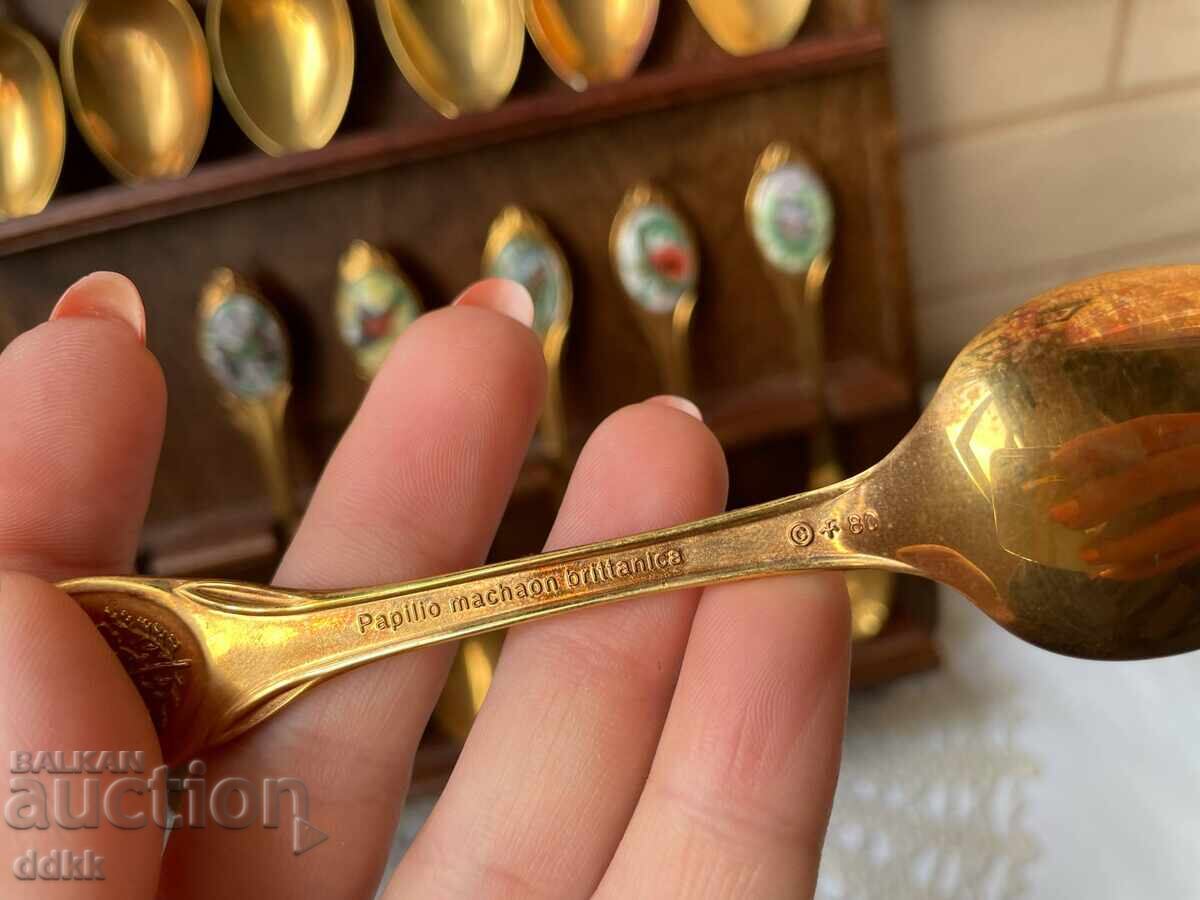 Красиви позлатени лъжички от Англия с порцеланови плочки - 5