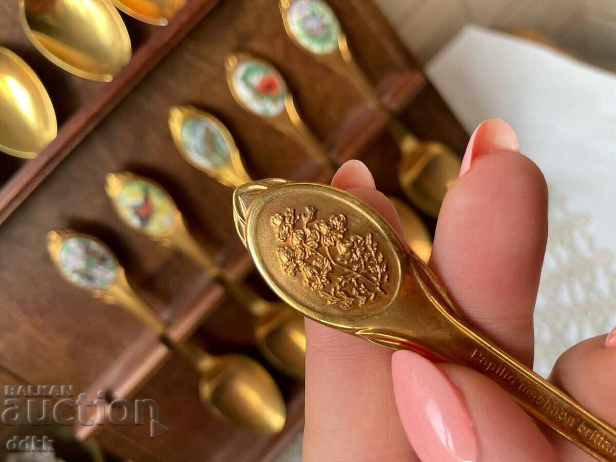 Красиви позлатени лъжички от Англия с порцеланови плочки - 6