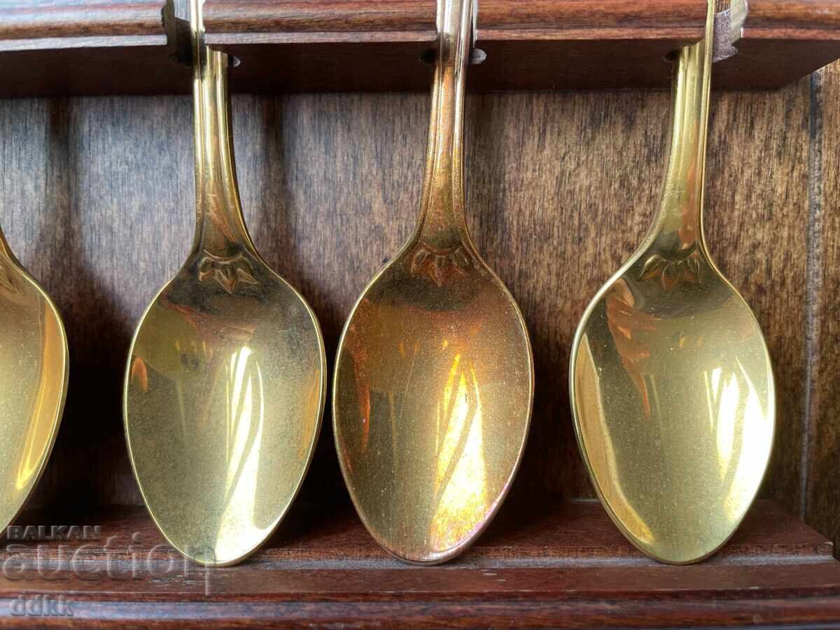 Красиви позлатени лъжички от Англия с порцеланови плочки - 7