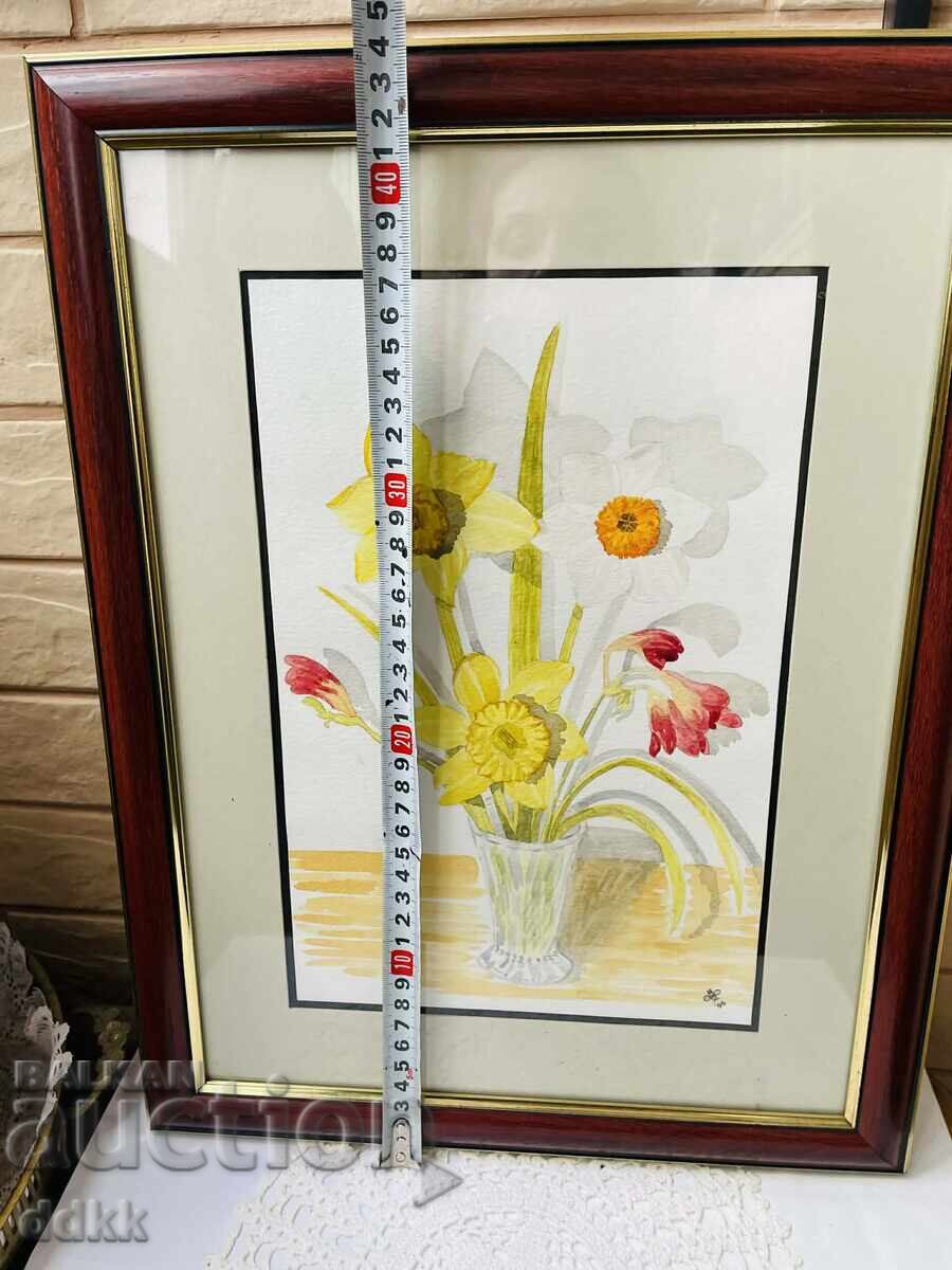 Аукцион Красиви рисувани нарциси от Англия в рамка